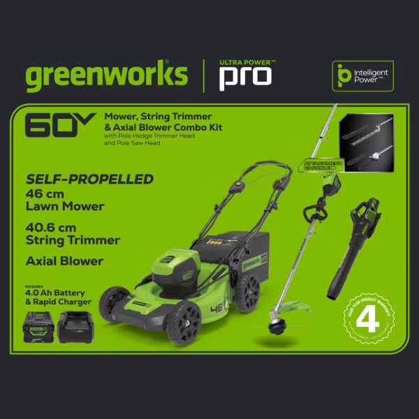 GREENWORKS 60V 46cm Self-Propelled Lawnmower Start Up Kit GREENWORKS 60V 46cm Self-Propelled Lawnmower Start Up Kit