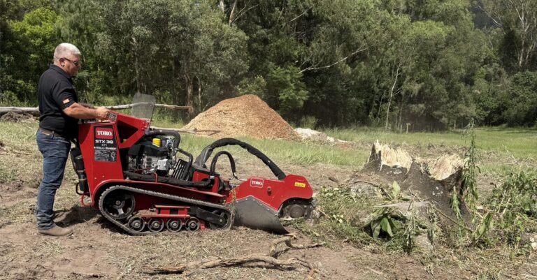 Toro STX-38 stump grinder being tested on large tree stump in Brisbane
